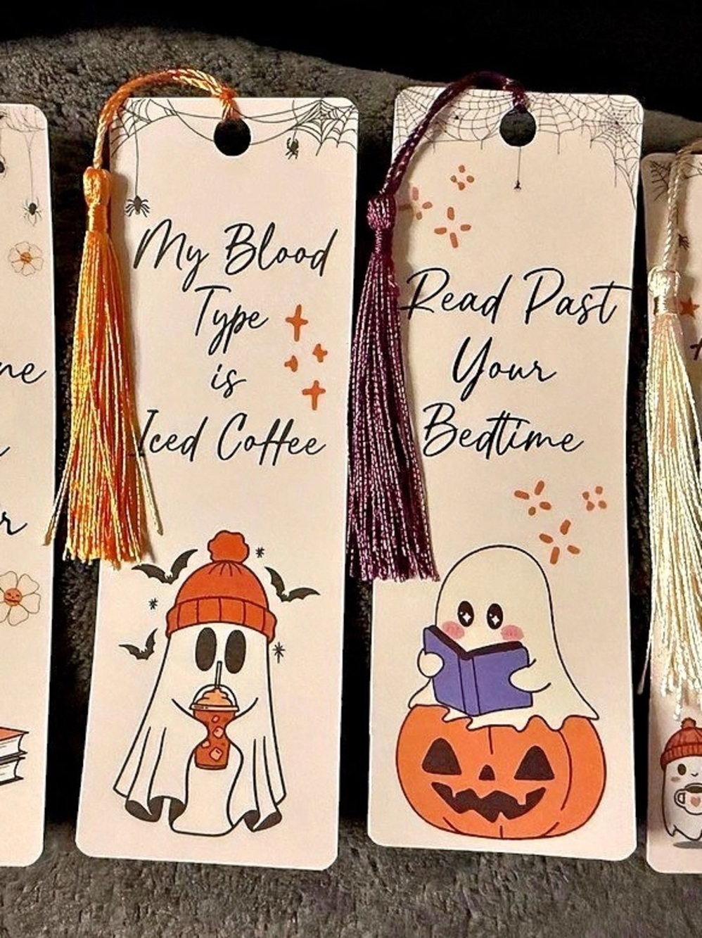 Set of 4 Ghosty Decorative Bookmarks with Tassels